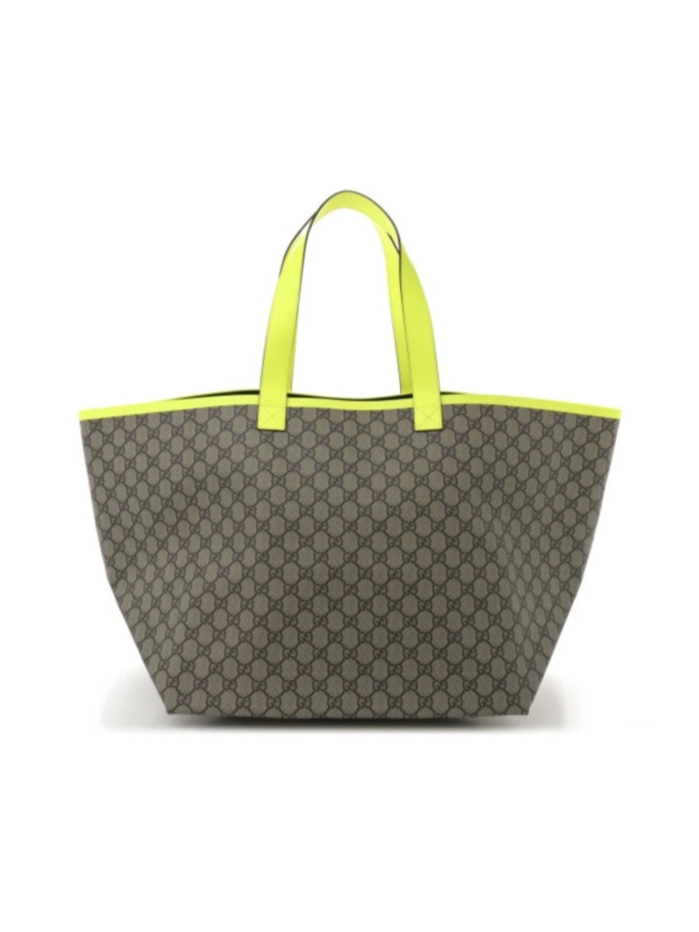 Gucci Tortissima Monogram Tote with Neon Yellow Trim
